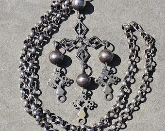 Vintage Yalalag Mexican Silver Cross Necklace Oaxacan circa 1960s