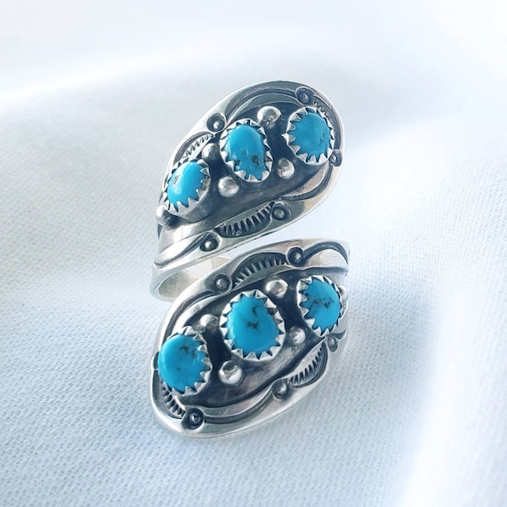 Navajo Turquoise Sterling Bypass Spoon Ring