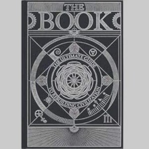 Peut inclure: Une couverture de livre noire avec des lignes argent&eacute;es repr&eacute;sentant un motif de rose g&eacute;om&eacute;trique central entour&eacute; de diagrammes circulaires, d'engrenages et de symboles. Le texte indique THE BOOK THE ULTIMATE GUIDE TO REBUILDING CIVILIZATION.