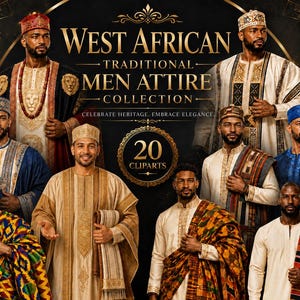 West African Men Attire Clipart Bundle, Traditional Cultural PNG Graphics (Digital Download)