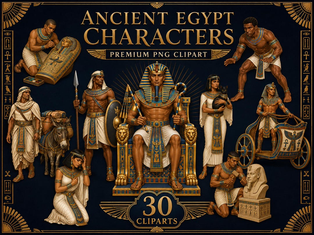 Ancient Egypt Clipart Bundle, Pharaoh Queen Illustrations, Historical ...
