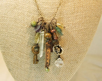 OOAK Assemblage Charm Necklace "Grow"