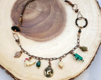 Upcycled Vintage Charm Necklace Farm Life