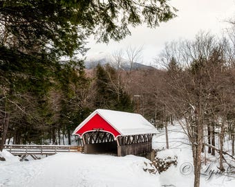 Covered Bridge -  Winter Landscape, Winter Photography, Christmas decor, Fine art, Wall Art, snow landscape, New Hampshire, new england