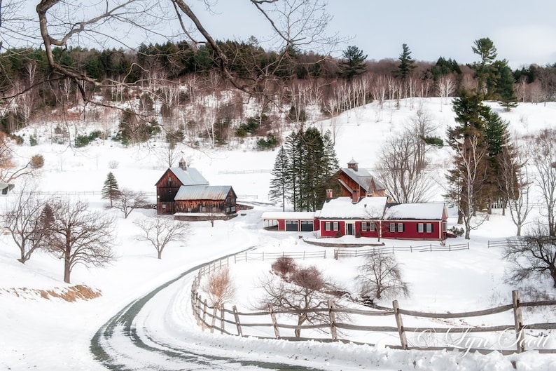 A Vermont Scene Nature photography, landscape photography, winter, snow, Christmas, fine art print, wall art, farm, new england image 1