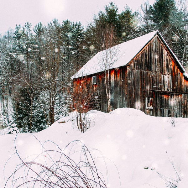 The Old Brown Barn - Christmas scenery , Old Barn, winter , snow photography, landscape, nature, wall art, fine art print