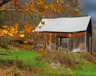 Old New Hampshire Barn -  Nature photography, landscape photography, fall, autumn, fine art print, leaves, new england