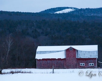 Red Barn, Monroe Farm, Antique Barn, winter, snow photography, landscape, nature, old barn, country decor, fine art print