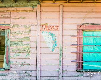 Tacos - fine art print, landscape photography, Texas, Hill Country, western, spring, old building, restaurant decor, wall art