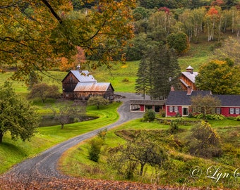 A Vermont Scene from Woodstock -  Nature photography, landscape, red barn, autumn, fall, farm, barn, fine art print, wall art,, new england