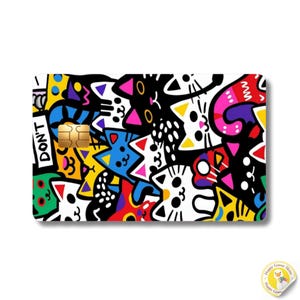 Abstract Cat Credit Card Skin, Pop Art Graffiti Vinyl Sticker Wrap (Fits Standard Cards) image 1