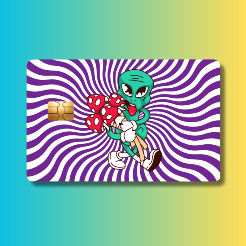 Alien Mushroom Credit Card Skin: Psychedelic Swirl Vinyl Card Cover image 2