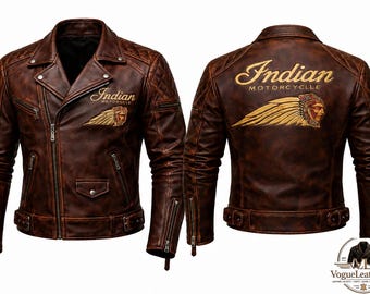 Indian Motorcycle Brown Distressed Cowhide Leather Biker Jacket,Cafe Racer Retro Rider Style