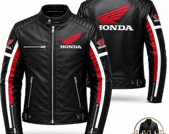 Honda Racing Leather Biker Jacket: Cafe Racer Style, Black Motorcycle Outerwear