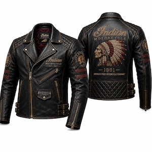Leren motorjack Indiaas, geborduurde Chief Biker-jas Cafe Racer koeienhuid cadeau