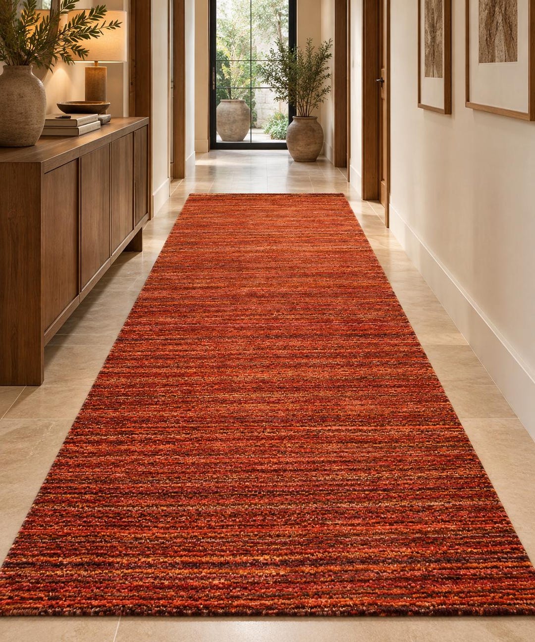 Rust Red Wool Runner Rug, Handloom Textured Carpet for Hallway - Etsy