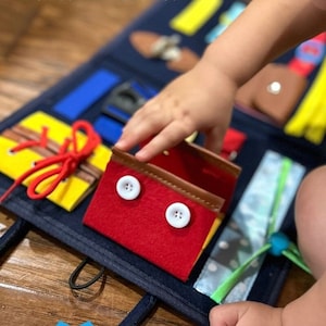 Montessori Busy Board Personalized For Babies and Toddlers Preschool Learning Buckle Tie My Shoe Gift Travel Quiet Toy Car Trip Airplane