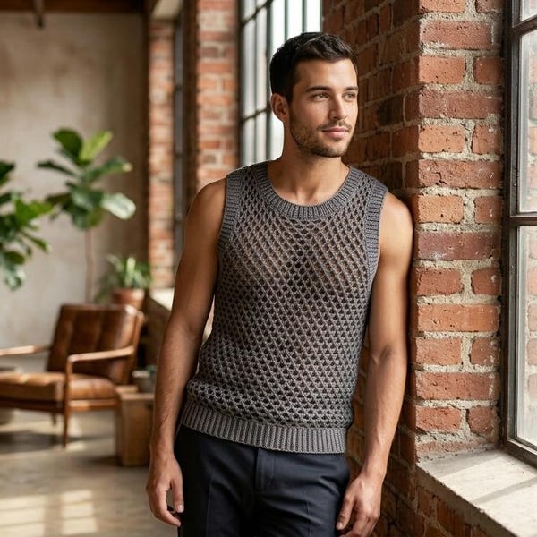 Mesh Crochet Tank Top Pattern Beginner, Easy Men Mesh Vest Crochet Pattern Summer, Beginner Crochet Mesh Tank Top Pattern PDF