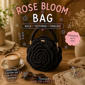 Floral Handbag Pattern, Rose Flower Purse Crochet Pattern,Rose Bloom Handbag Crochet Pattern PDF,