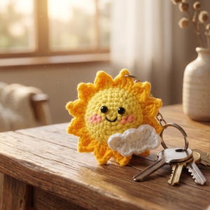 Patrón de llavero de sol a crochet, patrón de llavero de sol y nube a crochet en PDF