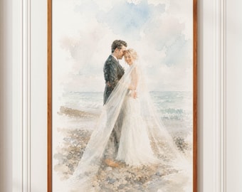 Aquarelportret van een stel op maat, gebaseerd op een foto, cadeau voor een huwelijksaanzoek, cadeau voor je vriend, huwelijksgeschenk, verlovingsgeschenk, jubileumcadeau