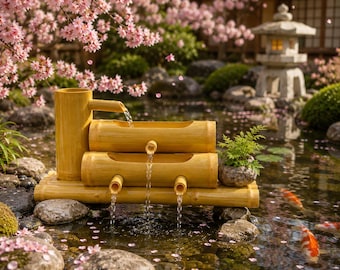 Bamboo Zen Water Fountain, Japanese Tabletop Water Feature, Feng Shui Decor, Indoor Meditation Fountain, Relaxing Home Accent