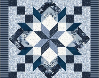 Azure Dreams Quilt Pattern • Modern Blue White Traditional Piecing (Digital Download)