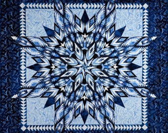 Winter’s Glow PDF Quilt Pattern • 68x68 • Paper Pieced Lone Star • Island Batik Winter Palette