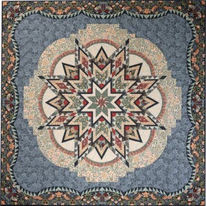 Woodlands Printed Quilt Pattern • Morris & Co Strawberry Thief • 76x76 • Paper Pieced Lemoyne Star Quilt