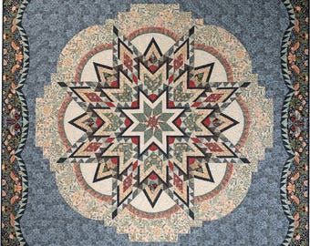 Woodlands Printed Quilt Pattern • Morris & Co Strawberry Thief • 76x76 • Paper Pieced Lemoyne Star Quilt