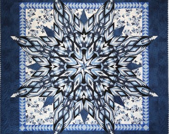 Ice Queen PDF Quilt Pattern, Lone Star Quilt, Blue & White, Wall Size 68" square