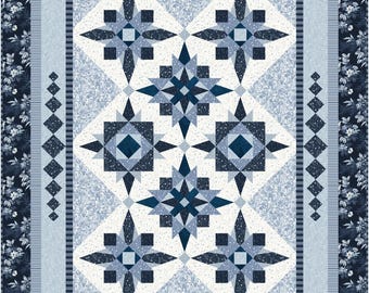 Blue Ice Quilt Pattern • Modern Blue White Traditional Piecing (Digital Download)