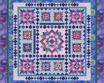 Blueberry Parfait Printed Quilt Pattern • Traditional Pieced Star Quilt •BOM