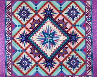 Carnival Printed Quilt Pattern • Tula Pink • 103x103 • BOM Paper Pieced Kaleidoscope Star Quilt