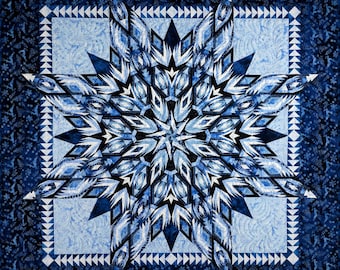 Winter’s Glow Printed Quilt Pattern • 68x68 • Paper Pieced Lone Star • Island Batik Winter Palette