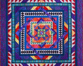 Twisted Tapestry Quilt Pattern • Traditional Pieced BOM • 66x81 Squares HST Flying Geese