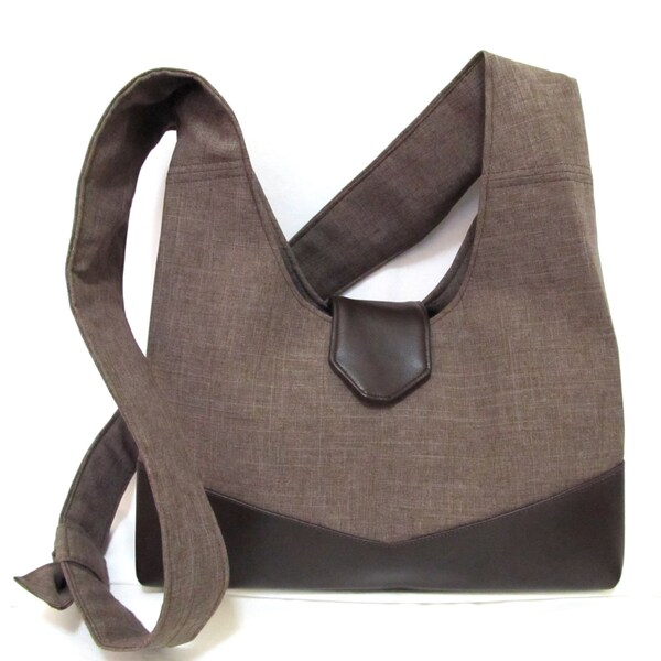 Medium Brown Cross-body Bag with Leather Details