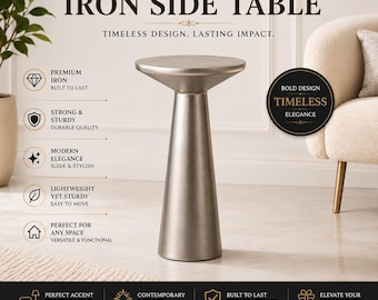 Modern Iron Side Table Handmade Minimalist Accent Pedestal Furniture Bedroom Livingroom Contemporary Luxury