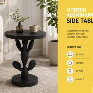 Modern Aluminium Cactus Side Table Pedestal Accent Furniture Minimalist Bedside Living Room Handmade Decor