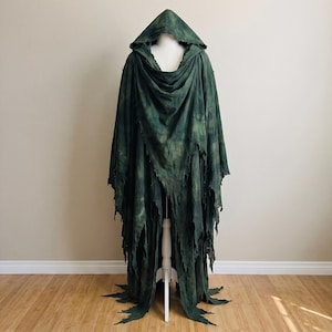 Manto Espectral com Capuz Esfarrapado de Cultista Eldritch | Túnica Ritualística de Fantasia Sombria para Necromante, Cosplay de Horror, Fantasia de Halloween para LARP