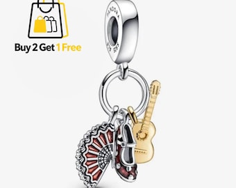Dijes de guitarra flamenca española, dije de plata de ley 925, cuenta para pulsera Pandora, regalo para niñas y mujeres.