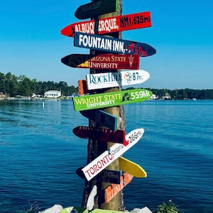 Travel direction signs. Perfect for tiki bars, vacation homes, or garden getaways, each sign is custom-made for you.