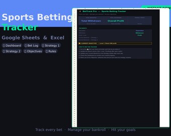 Sports Betting Tracker Spreadsheet | Google Sheets & Excel | Bankroll Manager + Profit Tracker | Instant Download