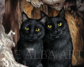 Black Cats in a Tree - The Familiars - 8x10 or 11x14 inch print