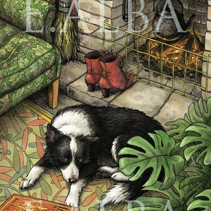 Impresión familiar de 8x10 o 11x14 pulgadas de Dog Companion Witch's