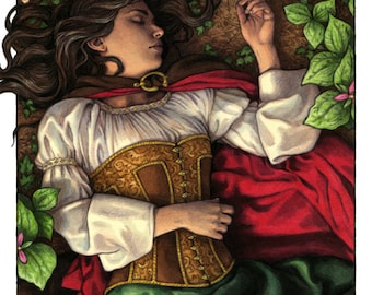 Snow White Poison Apple Illustration 8x10