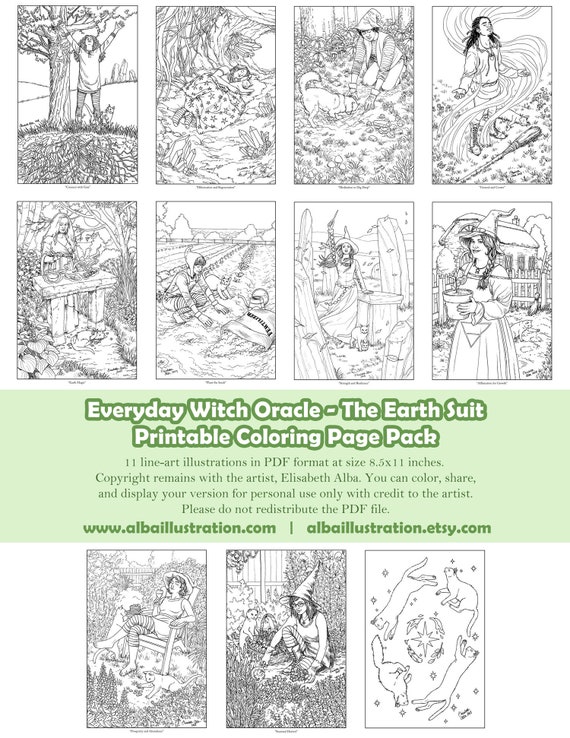 Coloring Book Pages Everyday Witch Oracle Earth Suit Printable Pack of 11  Pages Ready to Color 