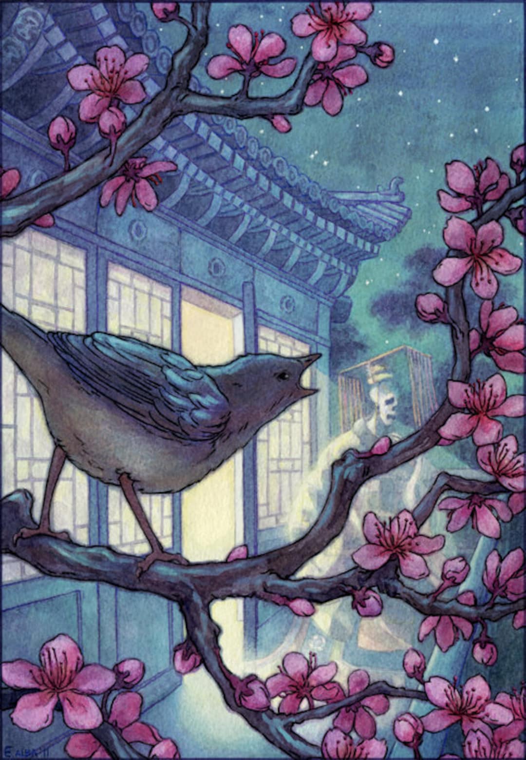 Nightingale Bird Fairy Tale Illustraton 12x16 - SALE - Etsy