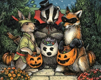 Trick or Treat Forest Animals 8x8 inch print