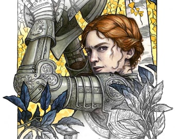 Coloring Book Page - Printable PDF Download - Alanna the Lioness Lady Knight Grayscale Art